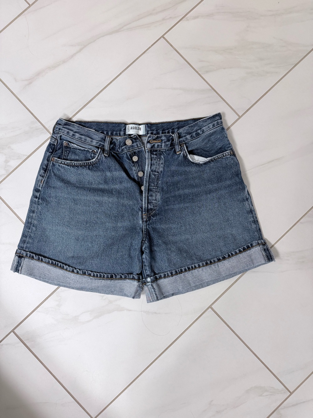Agolde Blue High-Rise Denim Shorts